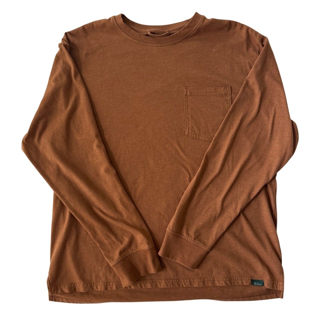Woolrich Green Label Mens Long Sleeve Pocket T-Shirt Brown Cotton Blend Large